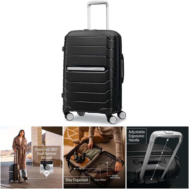 Black Expandable Hardside Carry-On Luggage Spinner Wheels TSA Approved