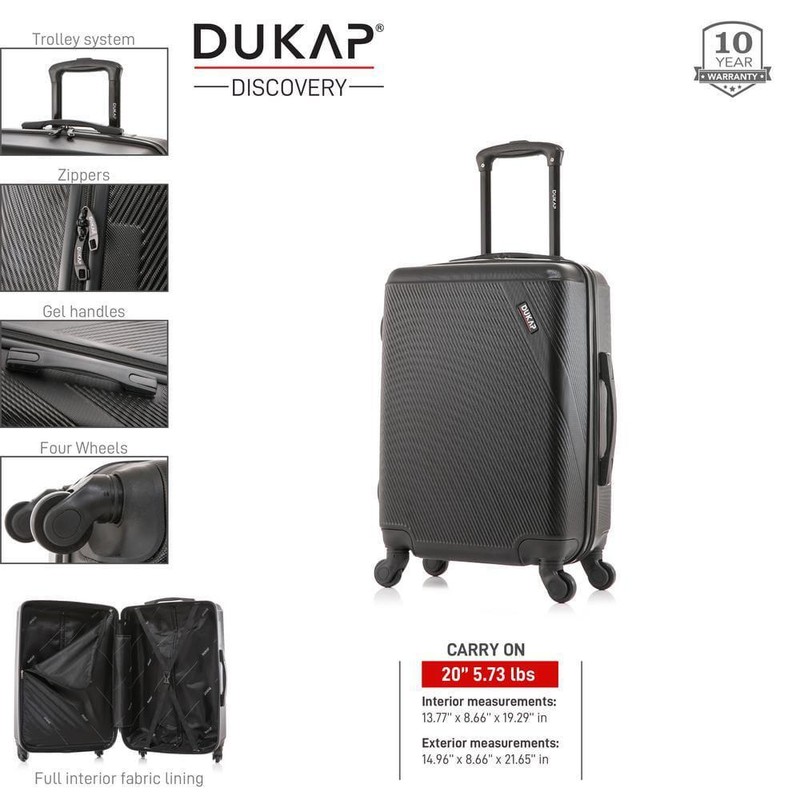 DUKAP Carry-On Black Lightweight ABS Plastic Hard Side Shell Spinner 20 in. H gallery