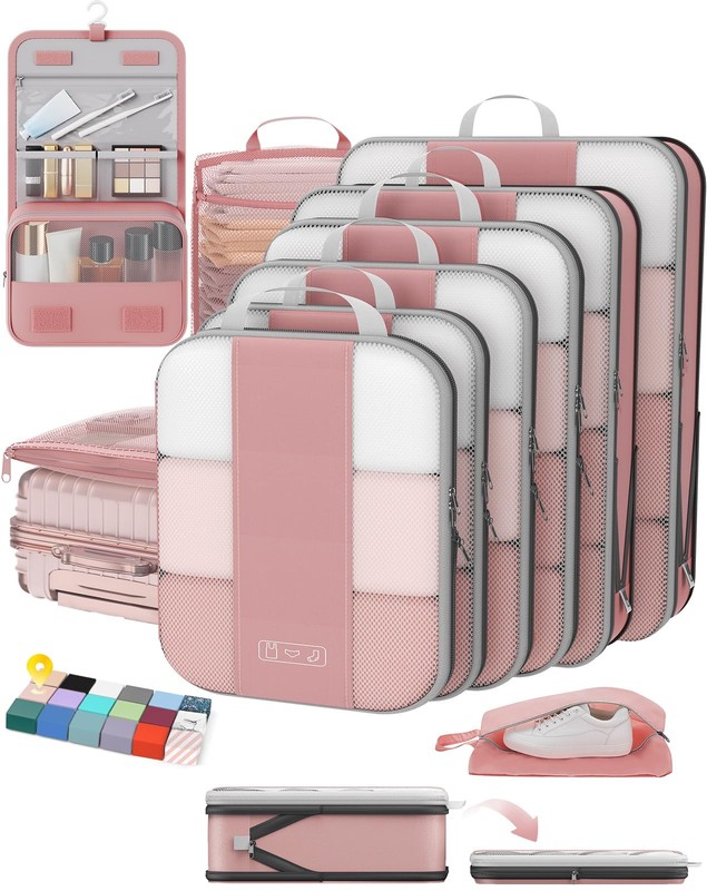 10 Set Compression Packing Cubes for Travel Essentials,Compressible Expandabl…