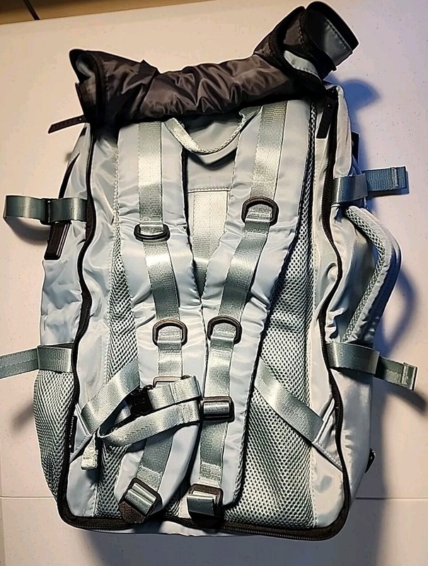 Travel backpack with multiple compartments and carrying options, light blue gallery