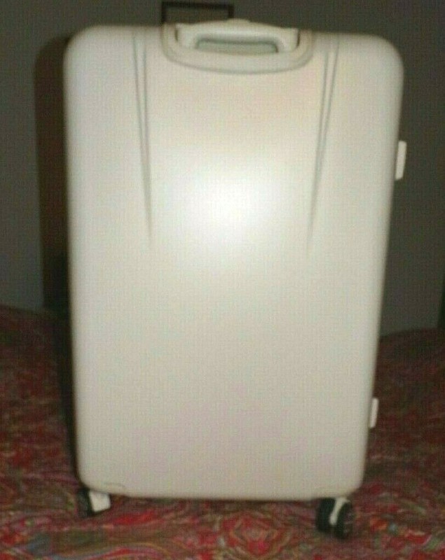 Mark & Graham Jet Set Checked Spinner luggage, white, 28", new, POTTERY BARN gallery