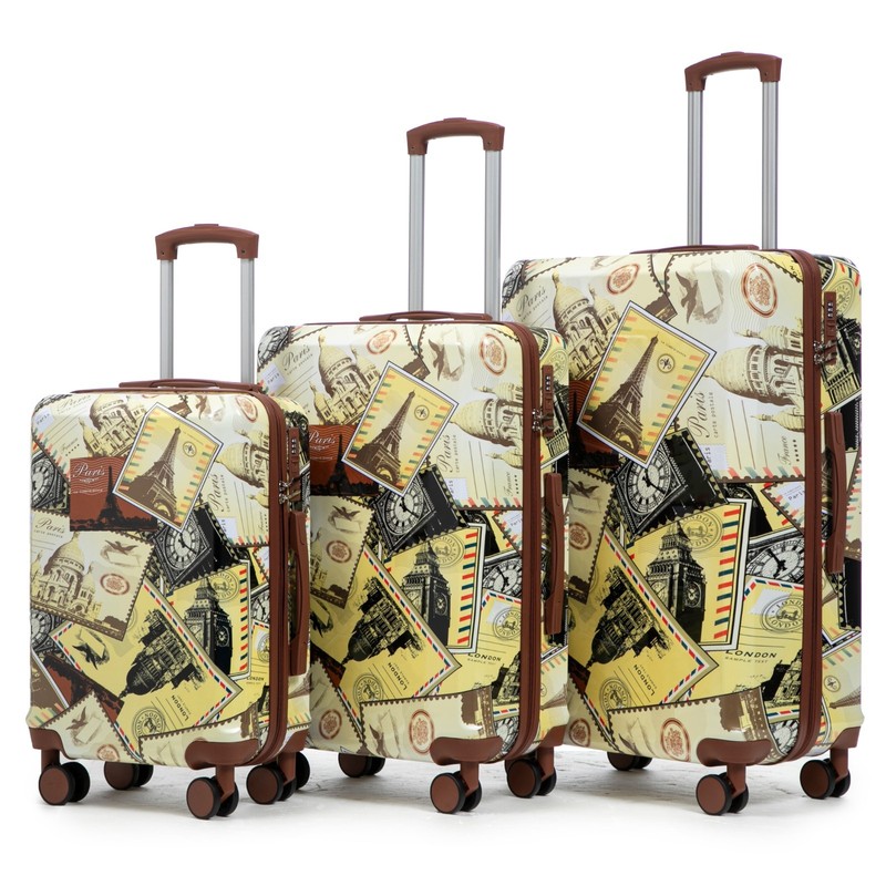 PC Spinner Luggage Set 20″ 24″ 28″ 3-Piece Carry-On Printed Lock