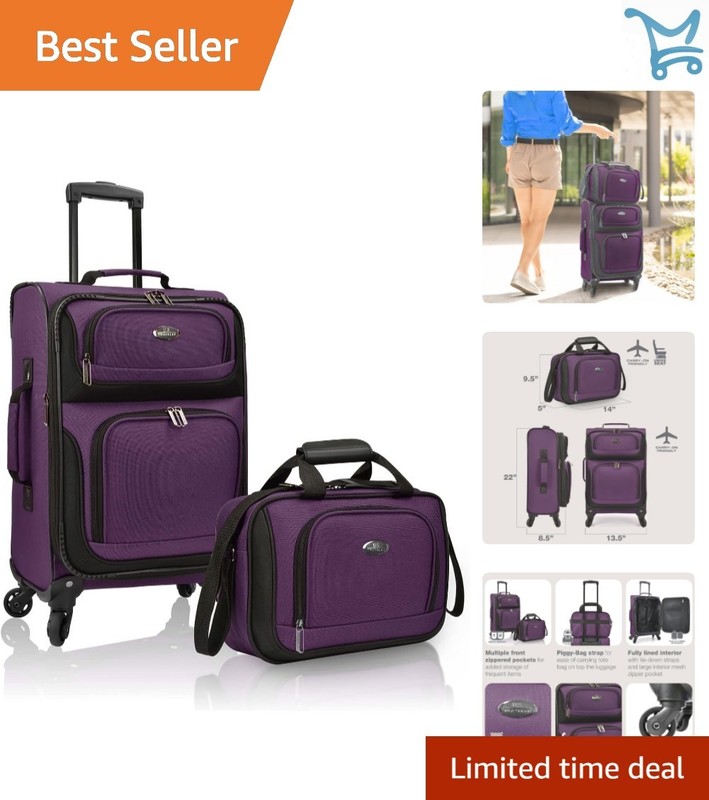 Lightweight Softside Carry-On Suitcase 4-Wheel Set Purple Travel Luggage