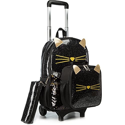 School Rolling Backpack for Kids – 3PCS Cat Luggage Set With Black-220223-l
