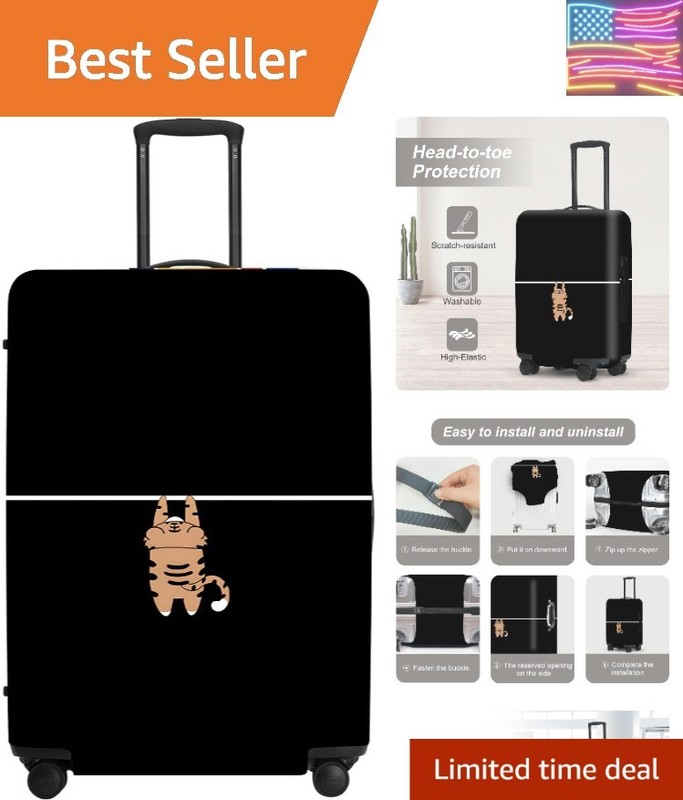 Black Tiger Luggage Protector, Washable Suitcase Cover Simple Cartoon Feline …
