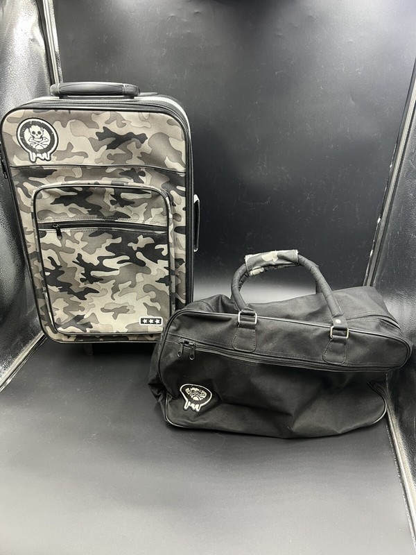Kids Black & Grey Camo Luggage Set (Wheeled Carry-on & Small Duffle)