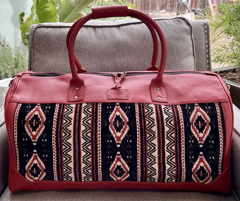 Boho Aztec Duffle Bag Travel Weekender Woven Tribal Leather Red Large Bag gallery