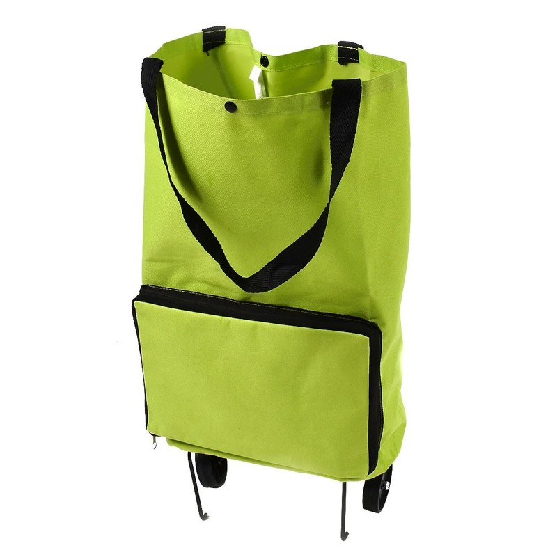 Polyester Portable Handy Foldable Bag Wheel Cart Trolley Green