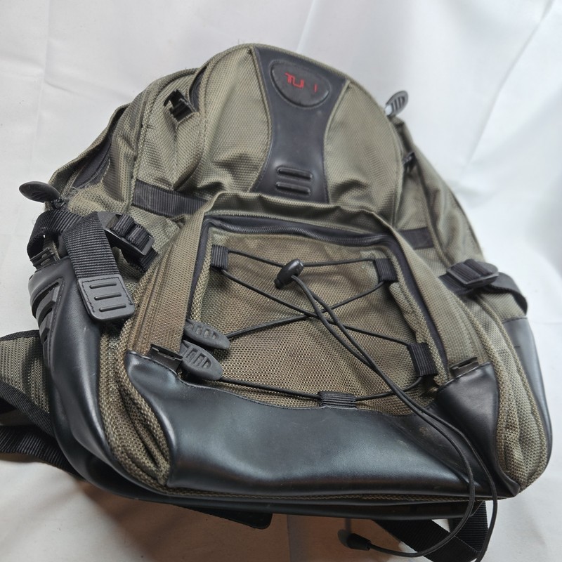 TUMI T2 Backpack Excursion Carry On Travel Bag Ballistic Leather Olive Black gallery