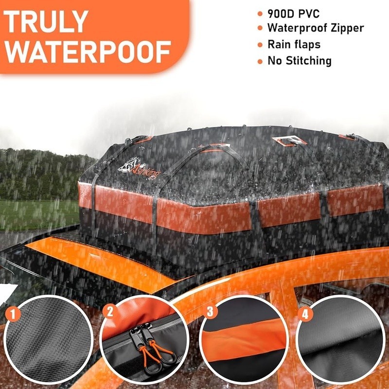Waterproof Rooftop Cargo Bag Soft Shell Roof Mount Carrier Non-Slip Mat Hooks US gallery