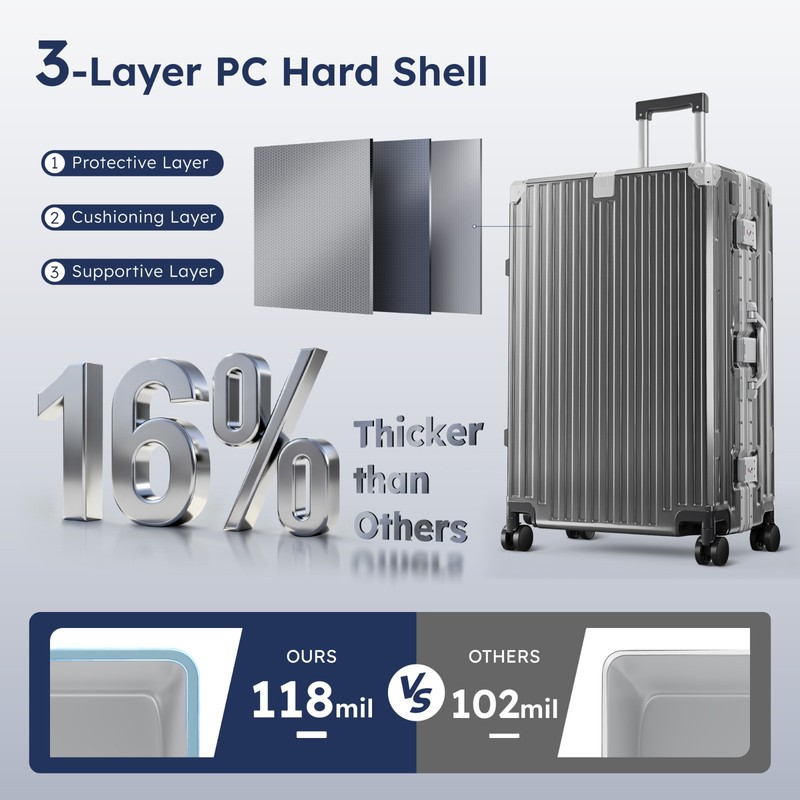 Aluminum Framed Travel Suitcase Carry-On Luggage w/ USB Port TSA Lock Hard Shell gallery