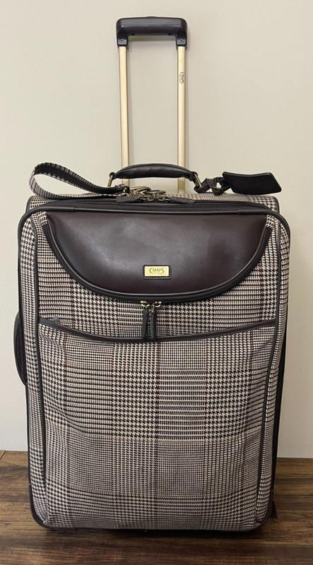 Vintage Chaps Polo Ralph Lauren Suitcase Canvas Leather Brown Houndstooth 26” gallery