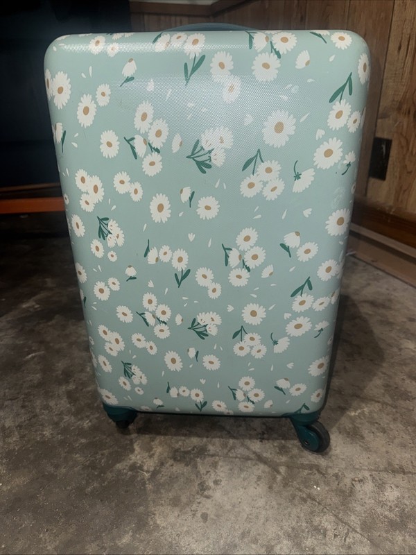 Cat & Jack Rolling Hardcover Carry On Suitcase Mint Green Daisy Print Vacation