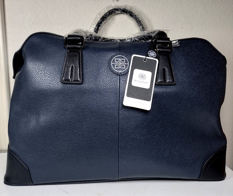 Bolvaint Paris IVENS Leather Travel Bag Top Grain Graphite Blue Compact Carry-On