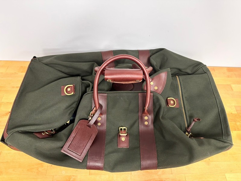 Orvis 30" Green Canvas & Brown Leather Rolling Duffle Luggage Bag, Retractable gallery