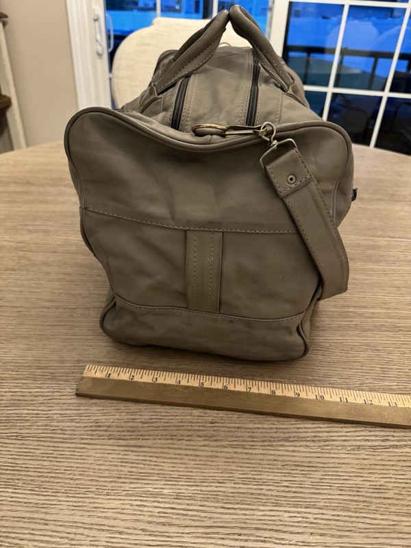 Vintage Gray Leather Duffle Bag Overhead Travel 21” Ideal zip Patchwork Inside gallery