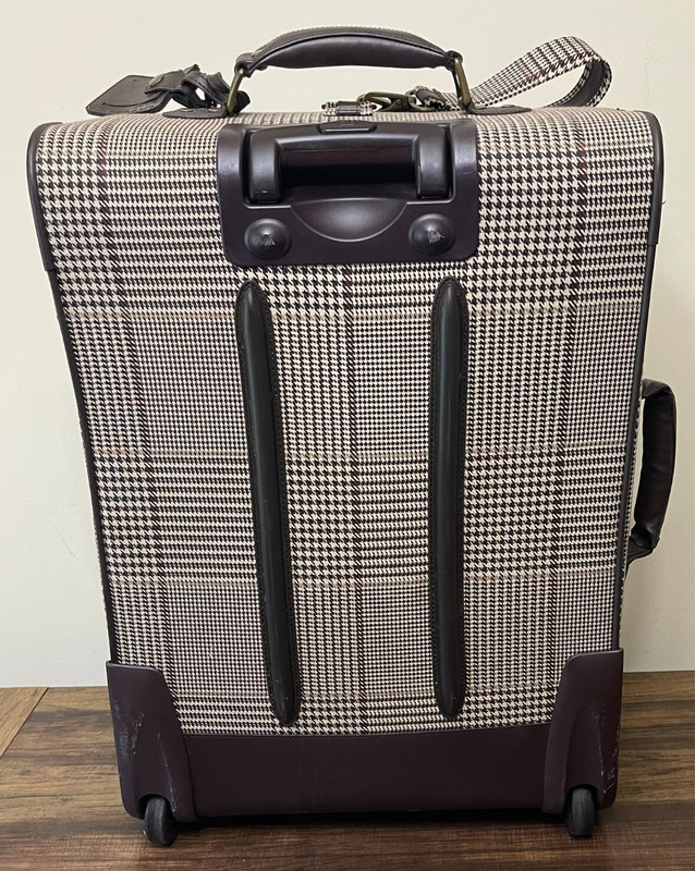 Vintage Chaps Polo Ralph Lauren Suitcase Canvas Leather Brown Houndstooth 26” gallery