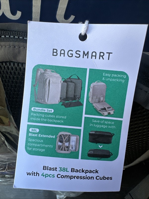 Bagsmart 38L Blast Backpack with 4-piece Compression Packing CubesNew