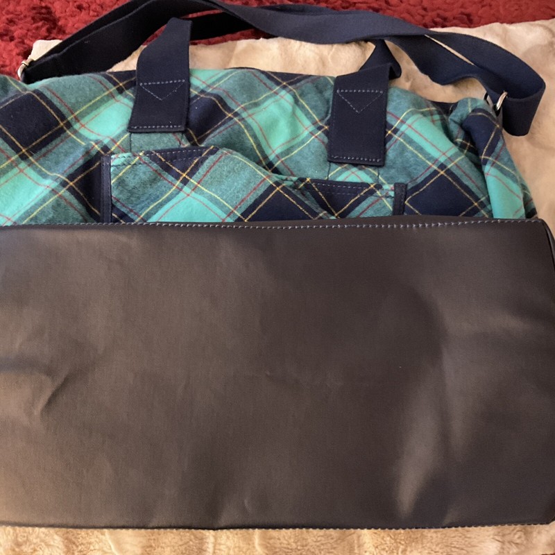 New Land's End Flannel Weekender Duffle Bag Plaid Blue Green 18" x 8" x 14.5" gallery