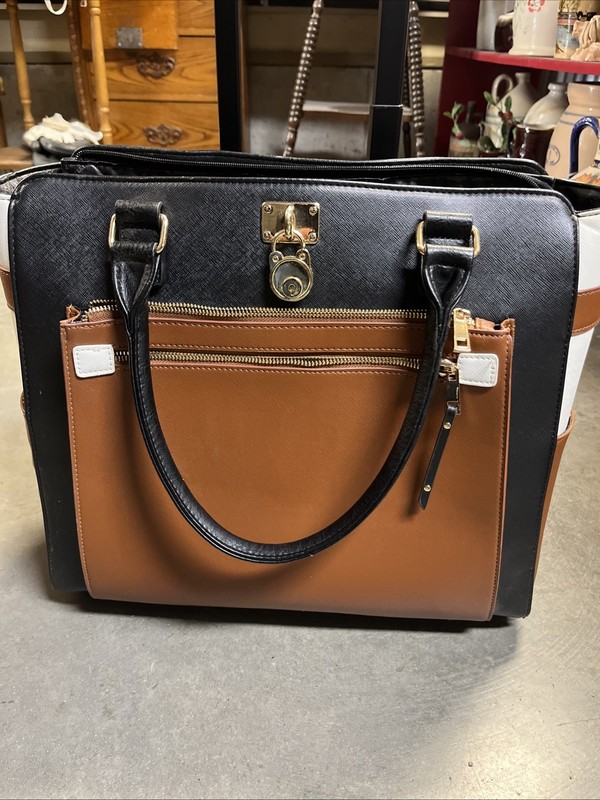 Cabrelli Laura Lock Rolling Computer Bag/Briefcase Black, White, Cognac Leather gallery