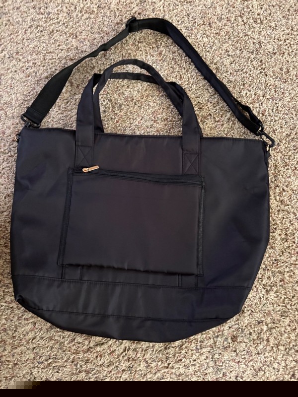 Black Carry-On Bag With Compartments, Handles, & Shoulder Strap