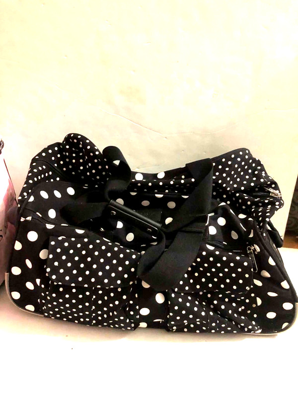 Victoria’s Secret PINK Black & White Polka Dot Roller Duffle Luggage Bag NEW