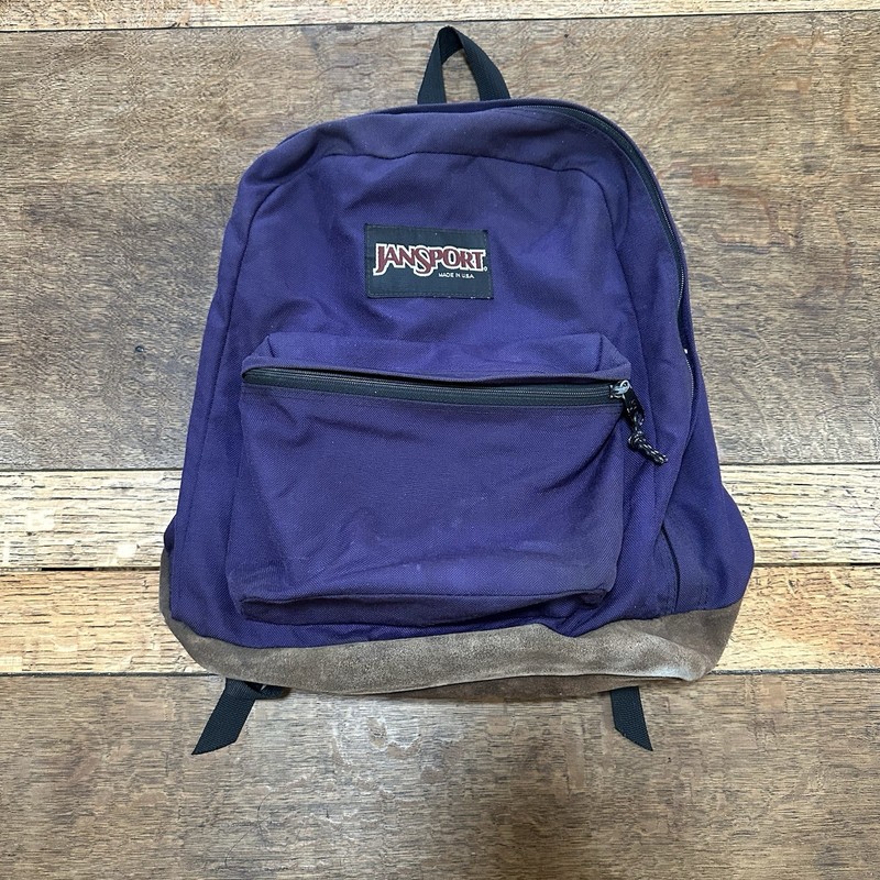 Vintage JanSport Purple Suede Leather Bottom Backpack Made USA School Daypack
