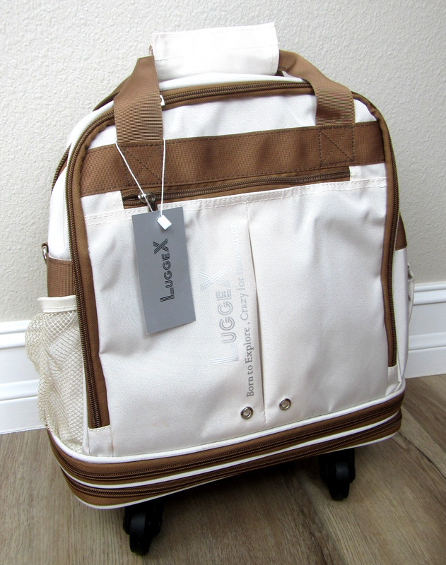 NEW LUGGEX ROLLING LUGGAGE TRAVEL BAG CARRY ON BACKPACK BEIGE BROWN TOTE