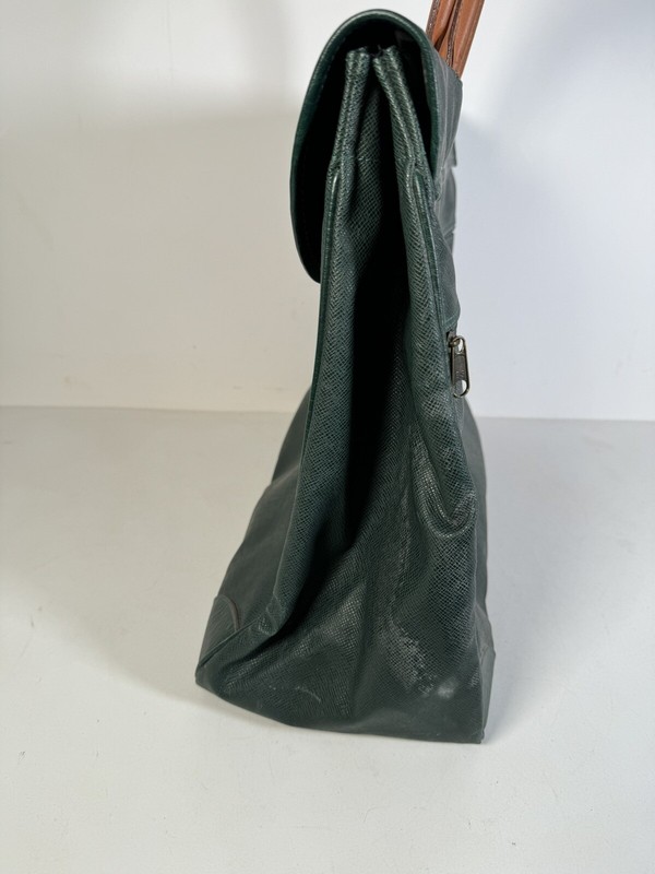 Source Perrier Collection Green & Tan Leather Luggage Tote Bag Carryon 19x15x7.5 gallery