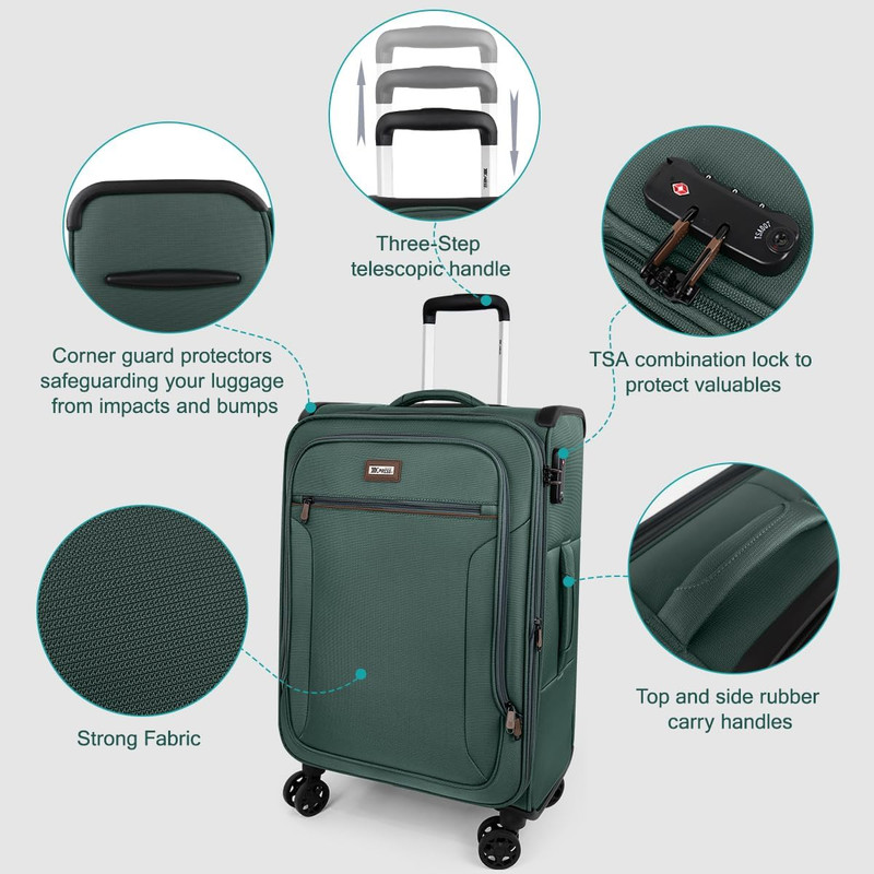 Expandable 3-Piece Luggage Set with Wheels - Hardshell & Softside - Grey gallery