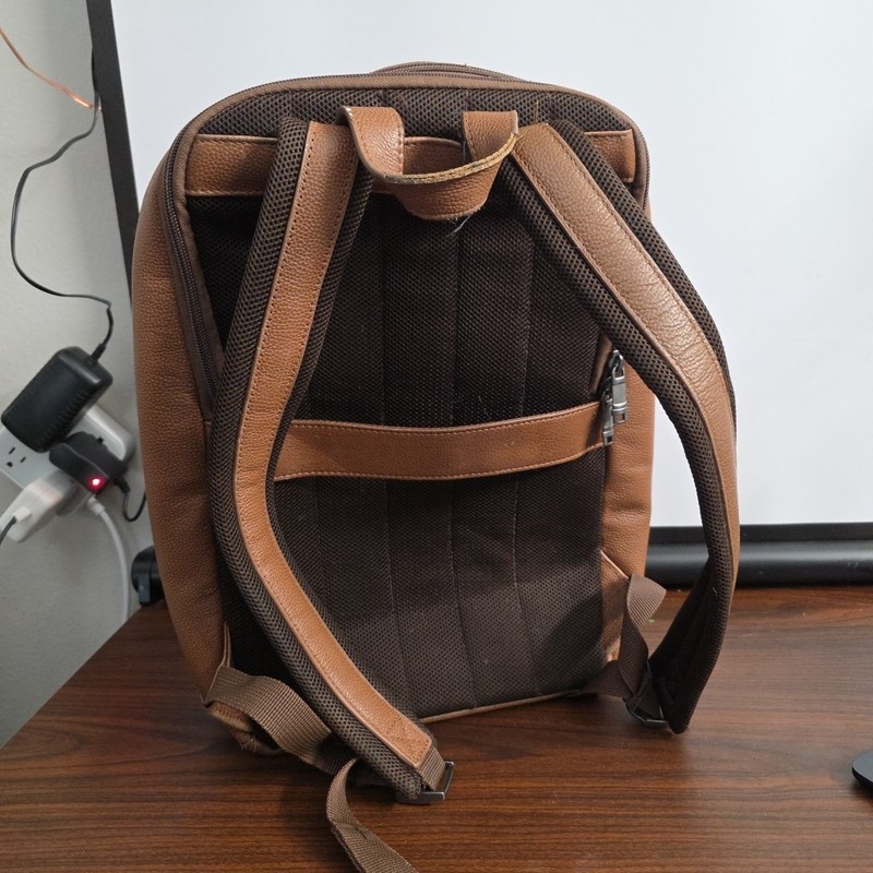 Samsonite Classic Pebbled Leather Slim Backpack Cognac 15x12 Travel Business gallery