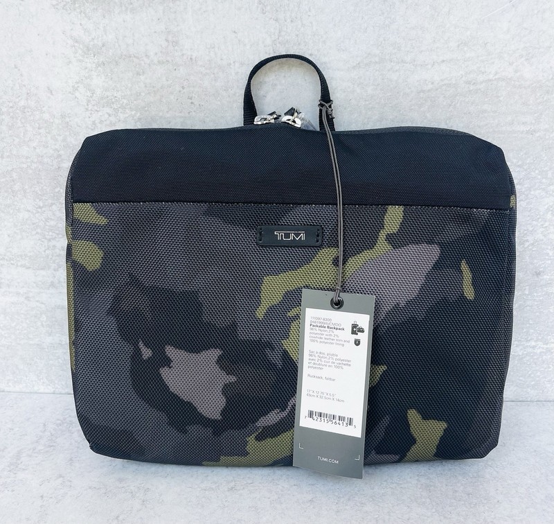 Tumi Packable Backpack Avocado Camo & Black Foldable Lightweight Travel Bag NWT gallery