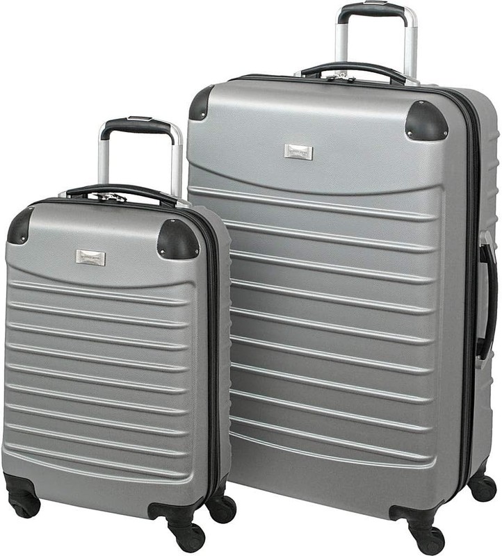 GEOFFREY BEENE 2 PIECE ABS PLASTIC HARDSIDE LUGGAGE SET, SILVER *DISTRESSED PKG