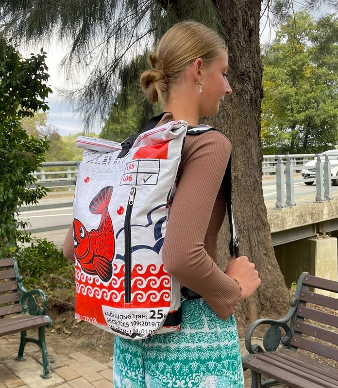 Fair Trade Fish Duffle Backpack handmade in Cambodia gallery