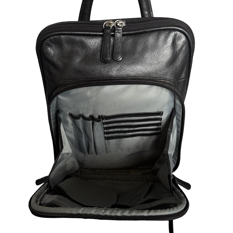 Osgoode Marley Black Leather Backpack Adjustable Straps Organizer Travel Bag gallery