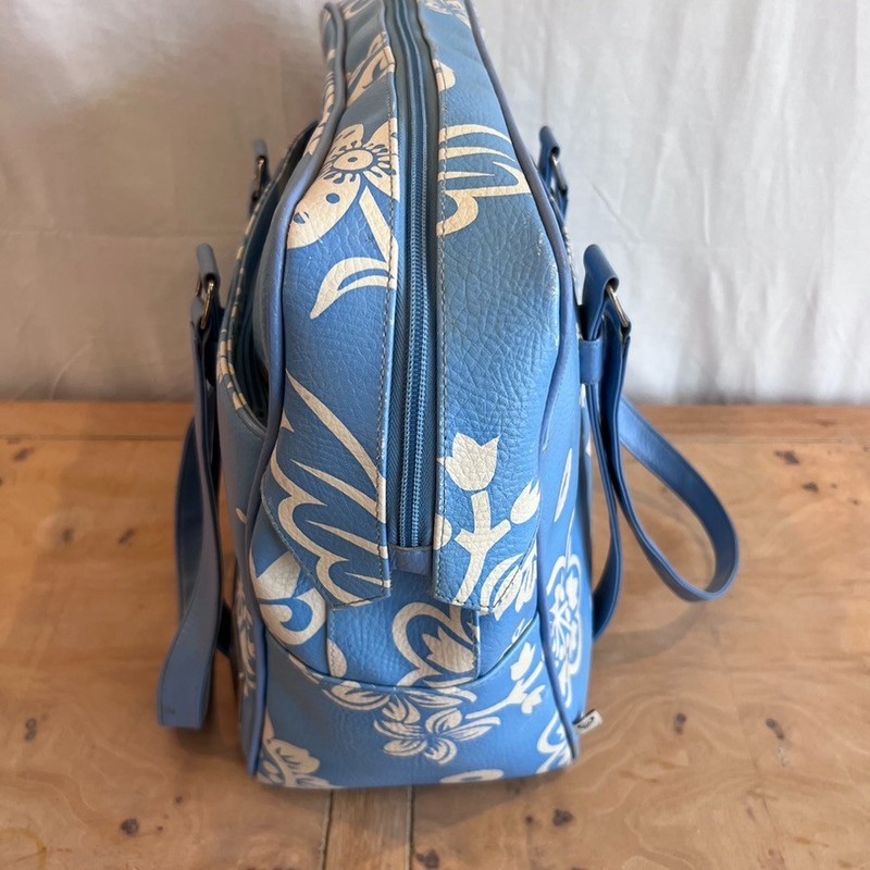 Vintage Roxy Double Handle Weekend Bag Carry On Y2K Blue Flowers Plastic Lined gallery