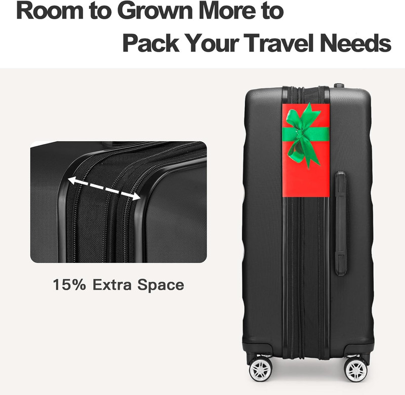 24" Black Expandable Hardshell Spinner Luggage with TSA Lock gallery