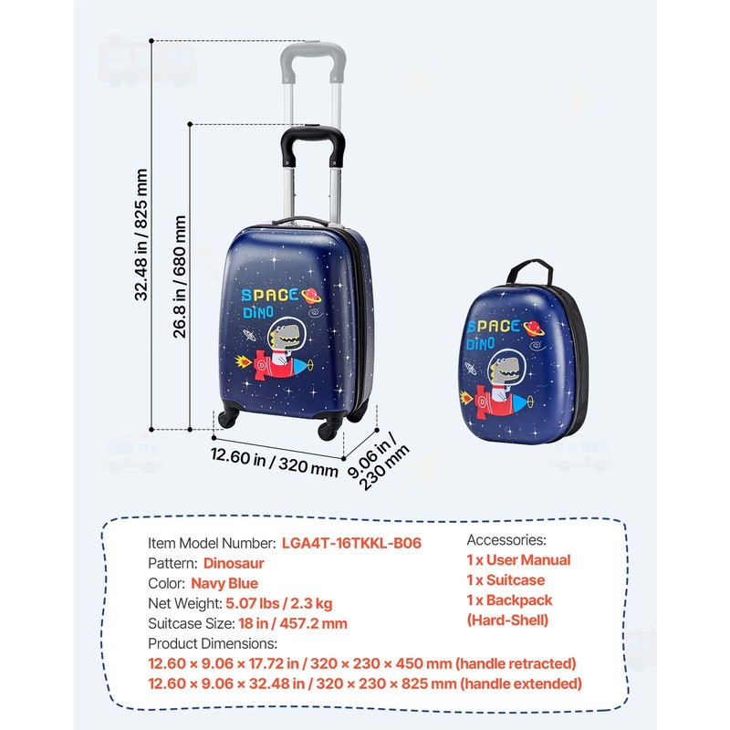 Uimoso 2-Piece Kids Luggage Set 18 in Dinosaur Travel Carry-On Suitcase gallery