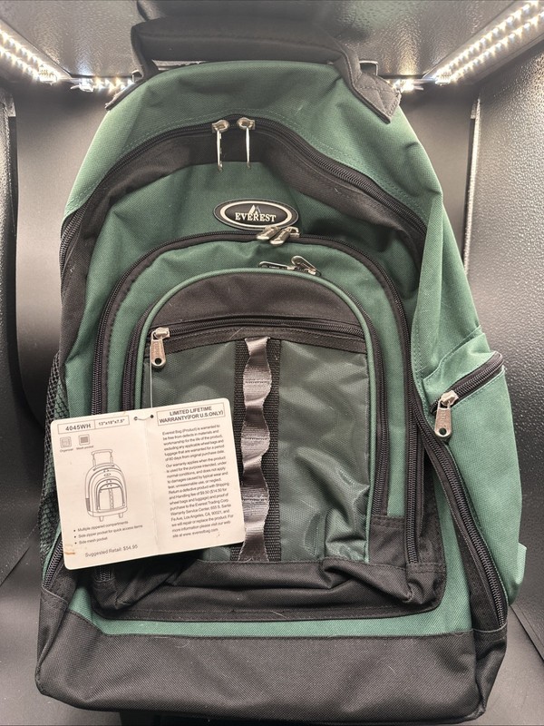 Everest Deluxe Backpack on Wheels 4045WH13X 18X7" Green/Black Trim