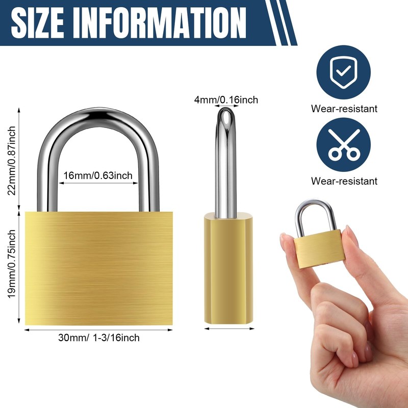Yaocom 24 Pcs Solid Brass Keyed Padlock Small Yellow Gym Lock Strong Padlock Dif gallery