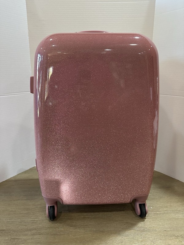 Pottery Barn Kids Pink Sparkle Hard-Sided Large Checked Spinner Suitcase imperfe