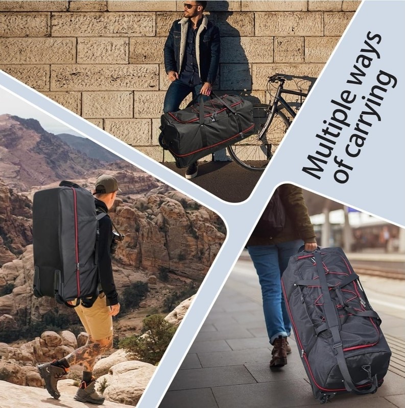 110L Foldable Oxford Soft-Sided Rolling Duffle Bag Expandable to 140L-32" Black gallery