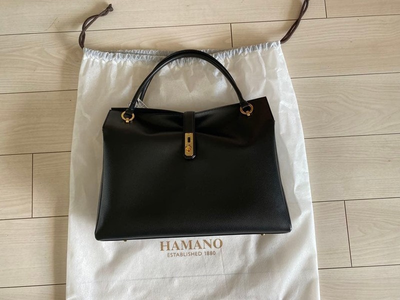 Hamano Delight Handbag Tote Bag Medium Black Leather New From Japan