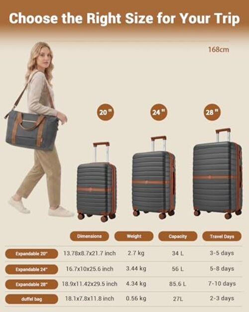 Luggage Sets 2 Pieces - Expandable 24 Inch - Grey/Brown - 24/Db gallery