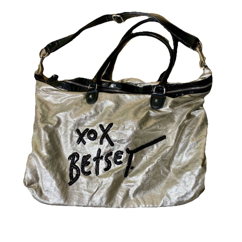 Betsey Johnson Large Travel Weekender Tote Shoulder Bag Silver Metallic Beading