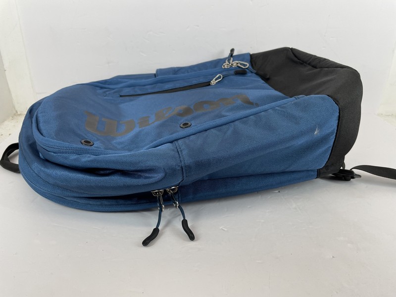 Wilson Blue & Black Backpack Padded Straps Travel School Gym Racket Bag gallery