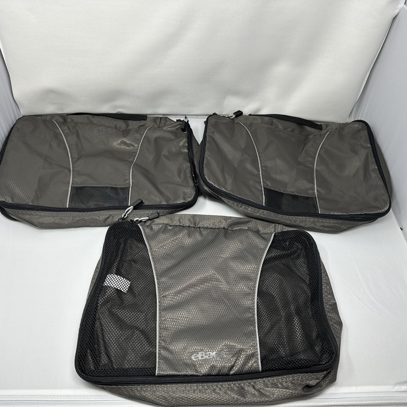 eBAGS Gray Lightweight Zippered Packing Cube Travel Bags Nylon Mesh Set of 3