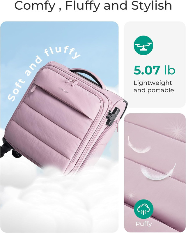 Underseat Carry on Luggage with Wheels, Soft Underseat Travel Luggage with PVC W gallery