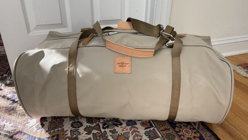 Never Used Jon Hart Large Tan Color Coated Canvas 26″ Travel Duffel Bag