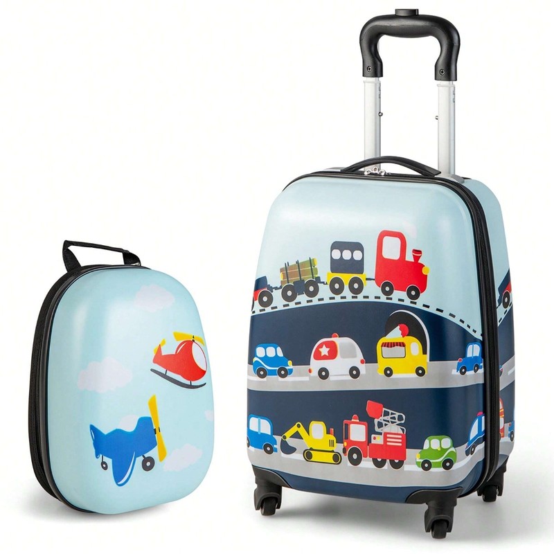 Cute 2 Piece Kids Travel Set 16 Inch Rolling Suitcase and 12 Inch Small Backpack